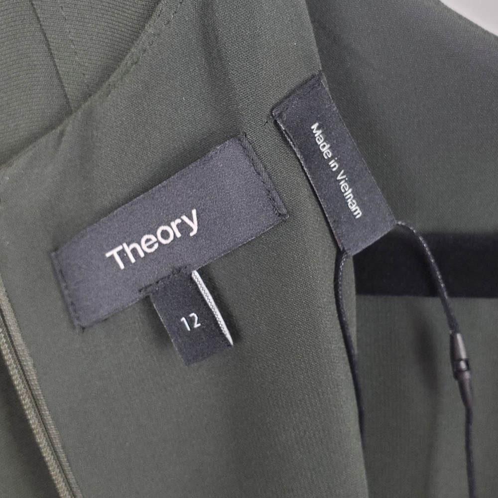THEORY Lauret Admiral Crepe Light Top Dark Green Size 12 NWT - Picture 4 of 7